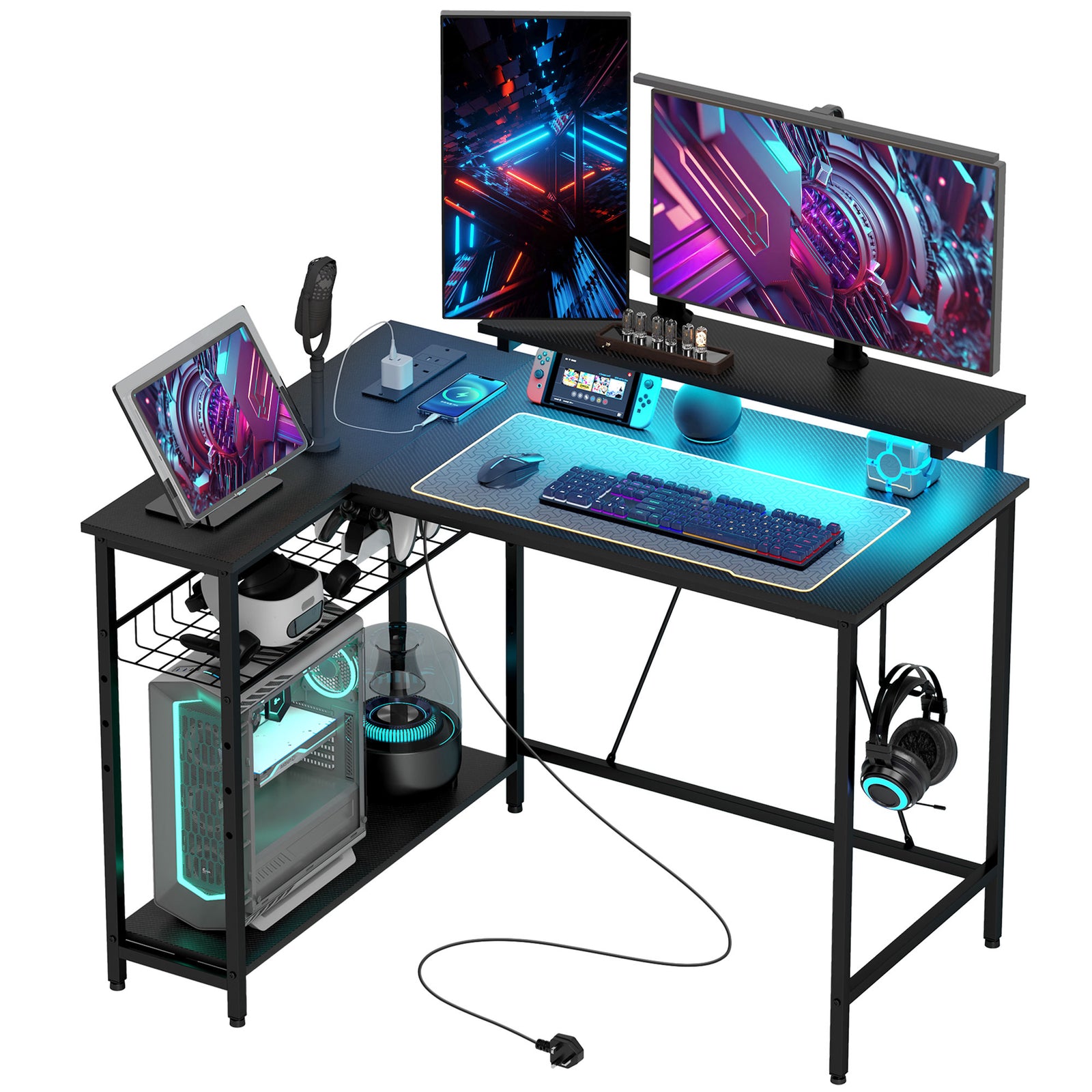 L Shaped Desk With Led Lights, Reversible Corner