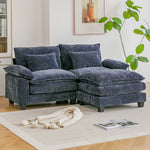 Chenille Sectional Sofa With Ottoman And Lumbar Pillows | Blue