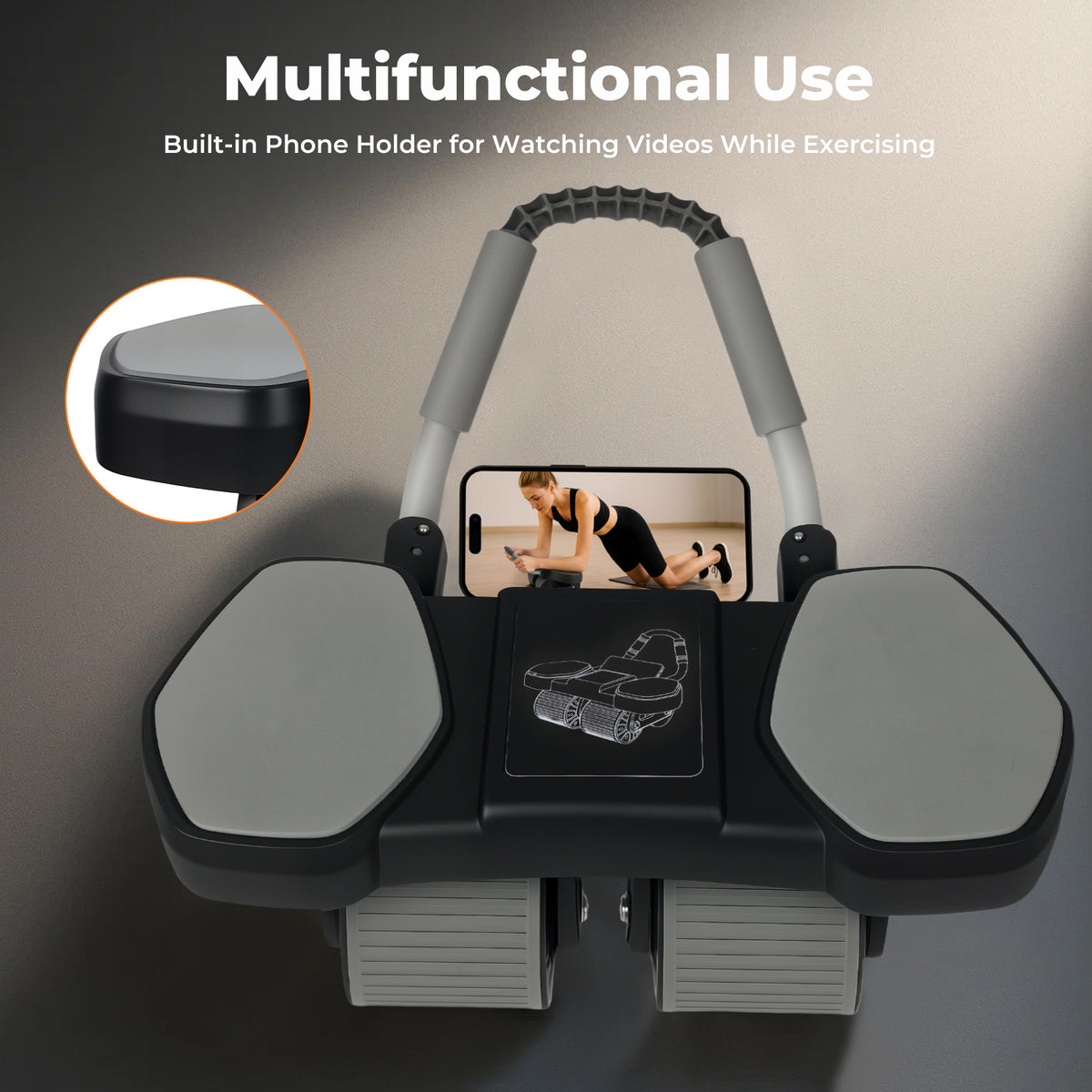 Centra 4-wheels Abdominal Wheel Ab Roller 8 Elbow Support Automatic Rebound