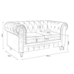 Button Tufted Faux Leather Living Room Sofa - 2 Seater | Grey
