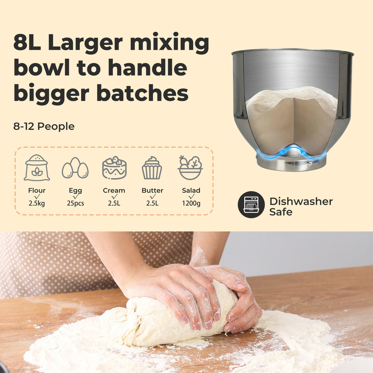 Spector Electric Food Stand Mixer 8l Stainless Steel Mixing Bowl 1300w 10 Speeds