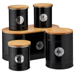 Kitchen Storage Set 5 Piece With Bamboo Lids   Black