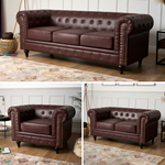Button Tufted Faux Leather Living Room Armchair | Brown