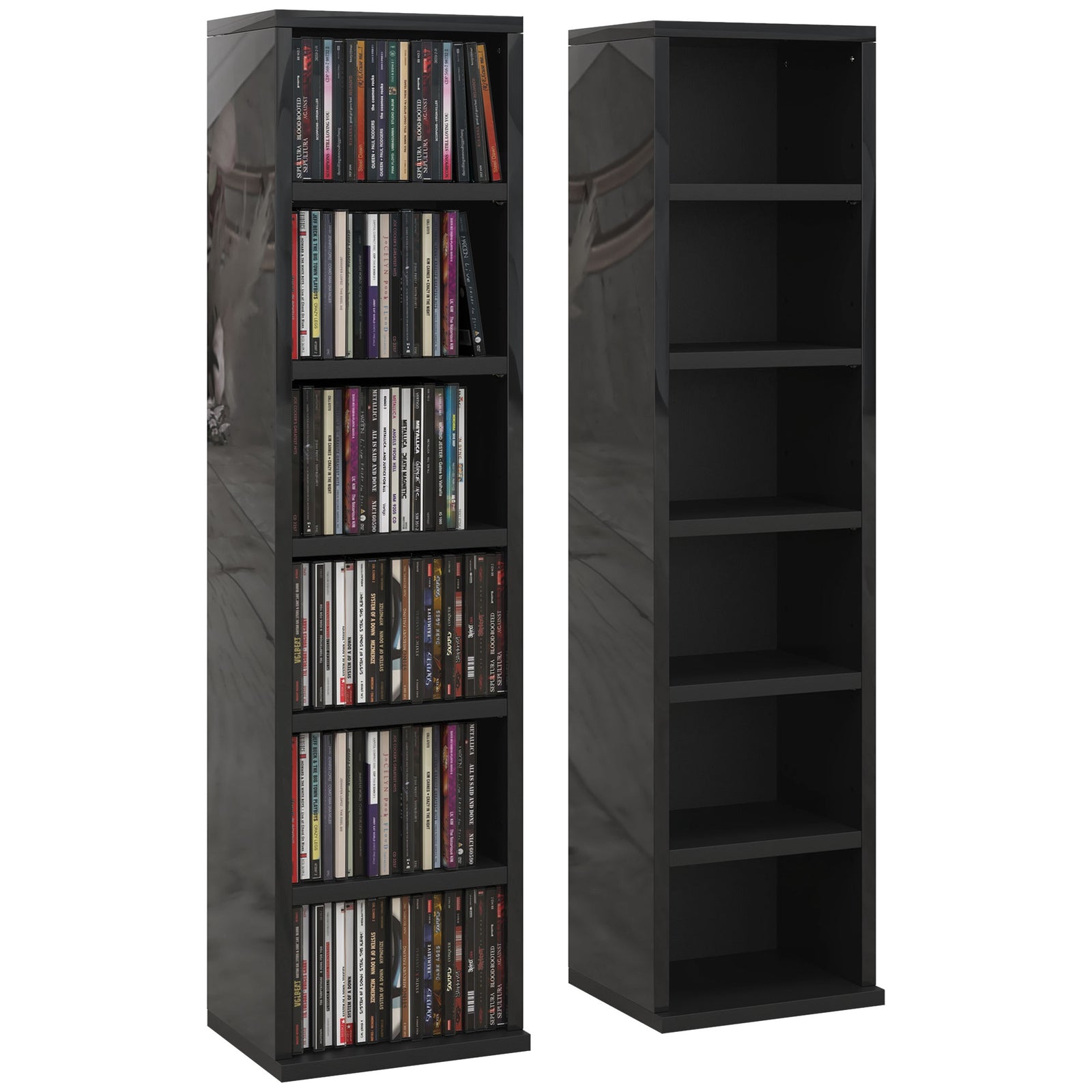 Set Of 2 Cd Storage Units Adjustable Shelves High Gloss | One Size | Black