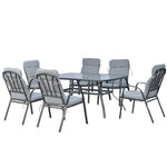 7 Pcs Garden Dining Set, Table W/ Umbrella Hole & Cushion | Gray