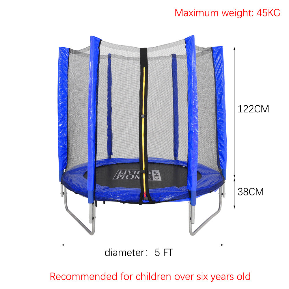 Outdoor Trampoline With Safety Enclosure For Kids Entertainment | Blue