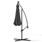 3 M Banana Patio Umbrella Cantilever Garden Parasol With Solar-powered 32 Led Lights, Crank For Opening Closing With Cross Base & Fillable Base | One Size | Dark Grey