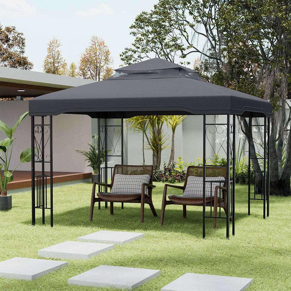 3.6 x 2.95m Outdoor Garden Gazebo with Netting, Heavy Duty Steel Patio Canopy Shelter with Ventilated Roof, Waterproof UV-Resistant Pergola Tent for Backyard