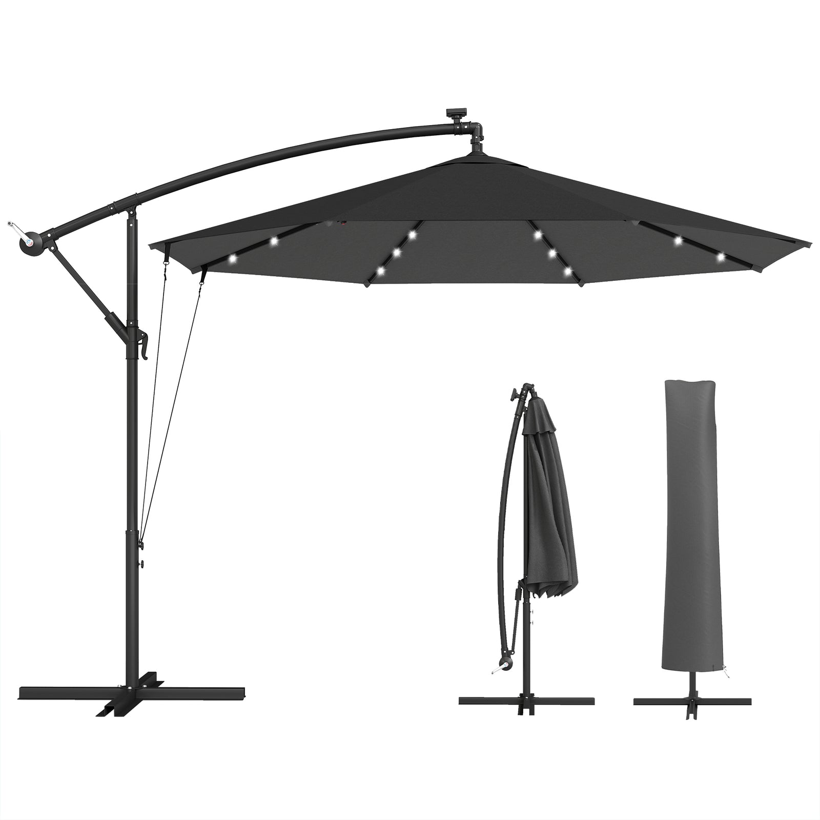 3 M Cantilever Parasol Solar Led Lights | Black