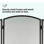 Livivo 3 Panel Fire Screen Folding Black Steel Mesh Protector For Home