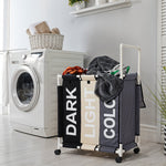 110l 3-section Laundry Basket With Lid And Wheels