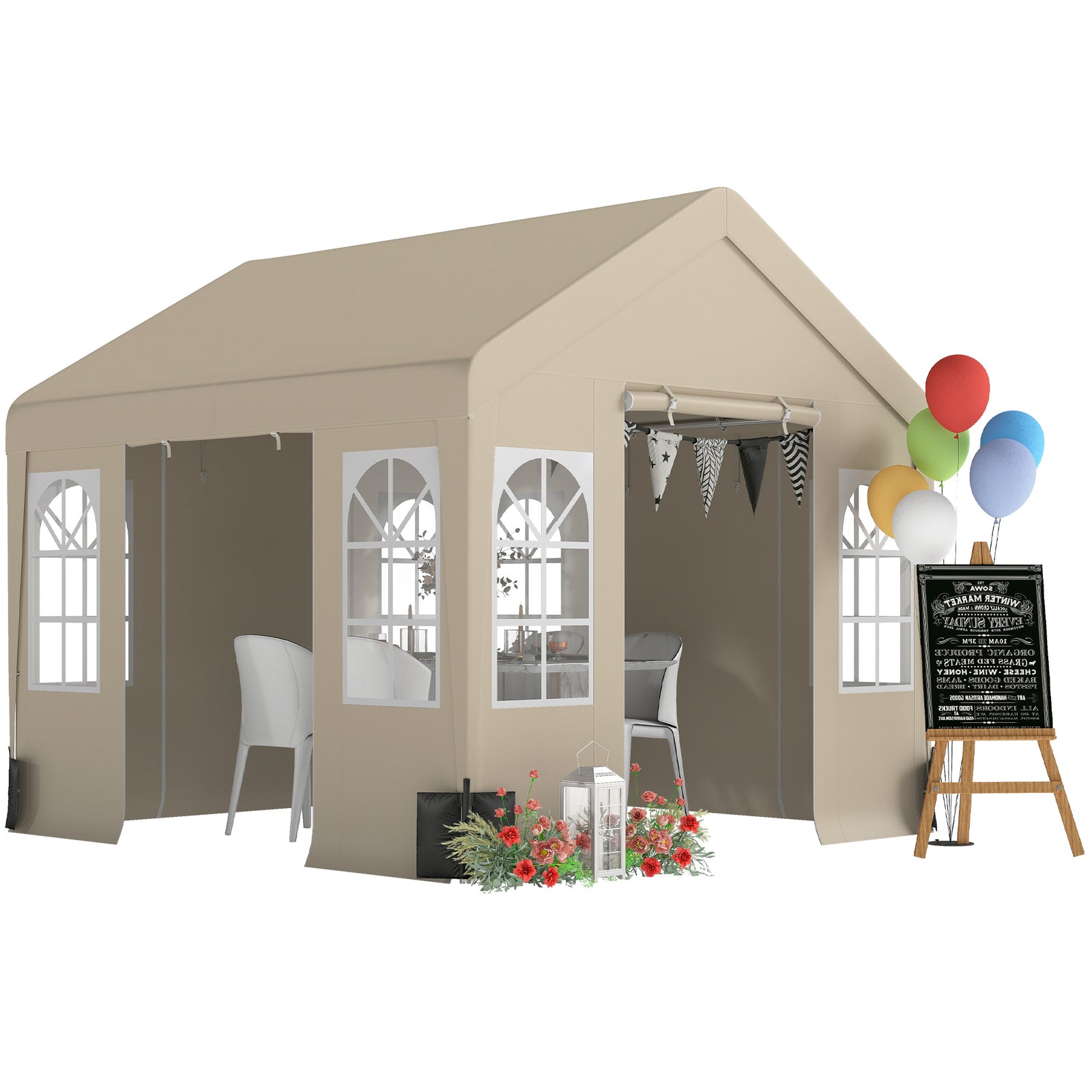 3 X 3 M Party Tent, Outdoor Canopy Tent With Sidewalls | Beige