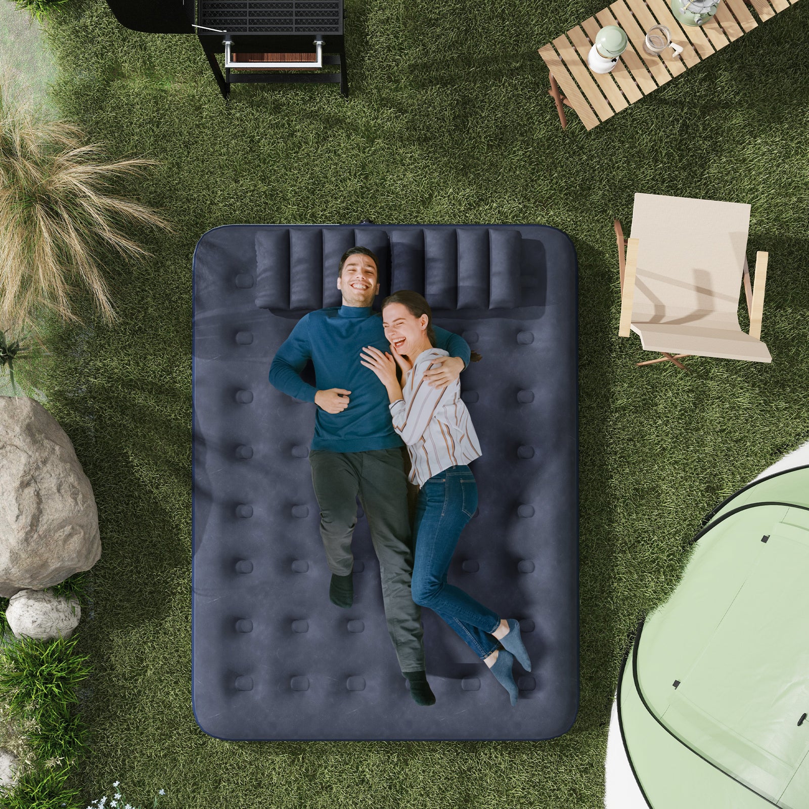 King Size Air Bed With 2 Pillows | Blue