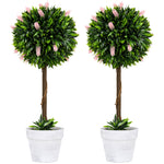 Set Of 2 60cm Potted Artificial Ball Tree With Lavender | Set of 2 | Pink
