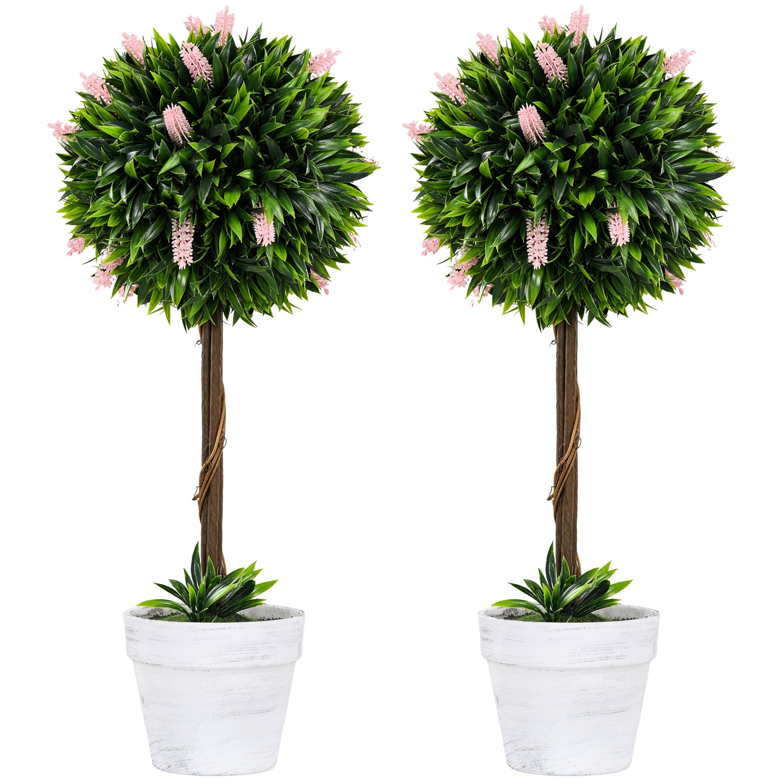 Set Of 2 60cm Potted Artificial Ball Tree With Lavender | Set of 2 | Pink