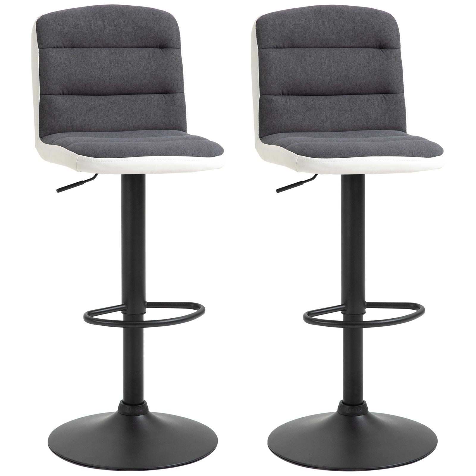 Bar Stools Set Of 2 Adjustable Upholstered Dark Grey