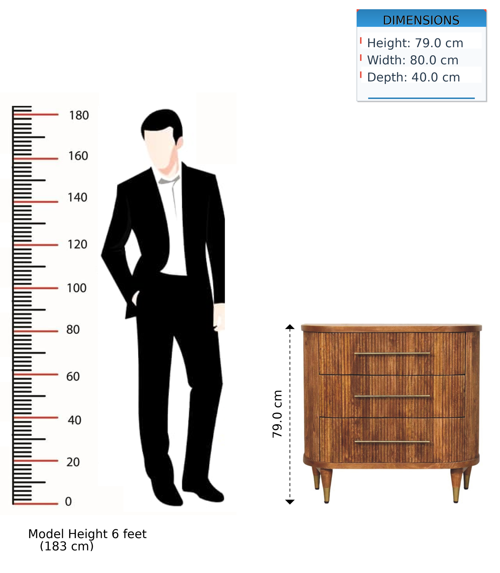 Solid Mango Wood, 3 Drawers, Dark Brown
