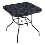 Square Garden Tempered Glass Black Marble Coffee Table - 80cm X 72cm H