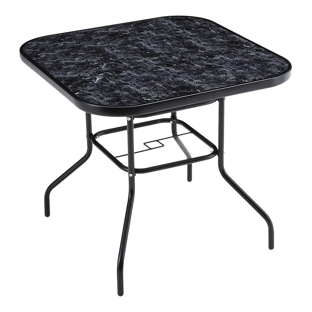 Square Garden Tempered Glass Black Marble Coffee Table - 80cm X 72cm H