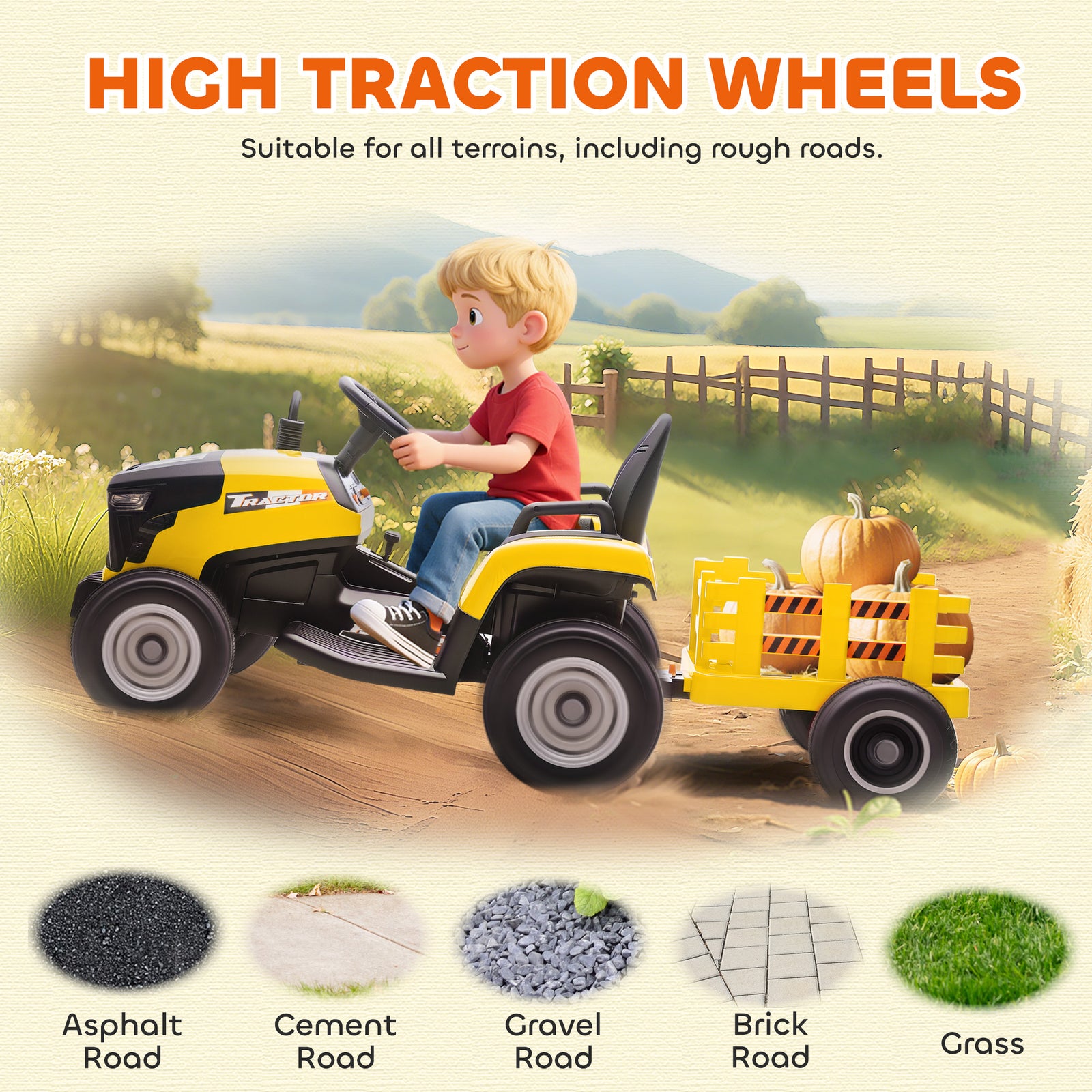 Ride On Tractor And Trailer, 12v Electric Ride On Tractor | Yellow