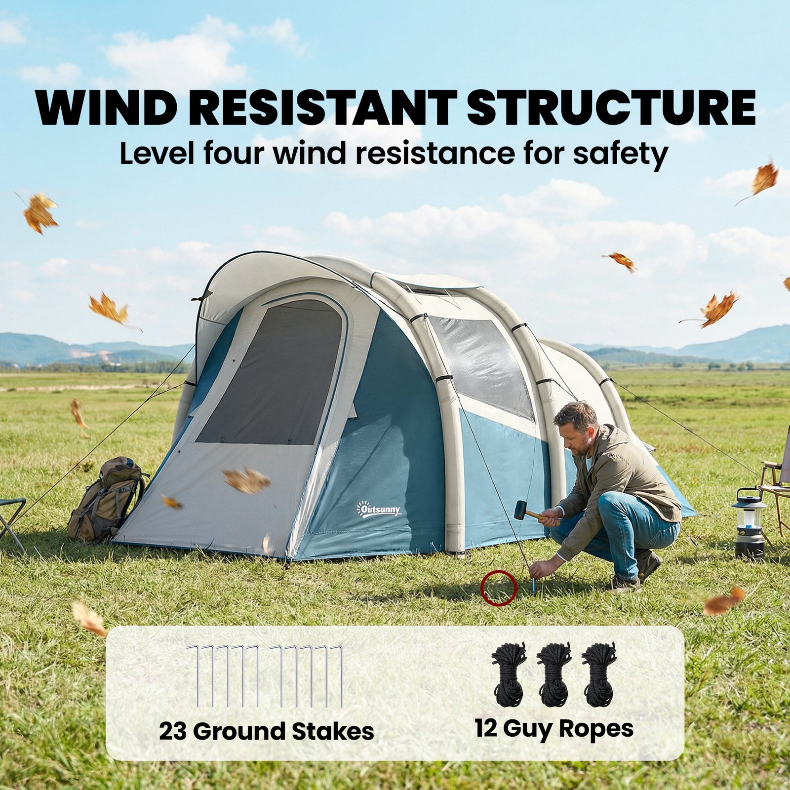 Inflatable Camping Tent W/ Air Pump, 2-3 Person Blow Up Tent | Green