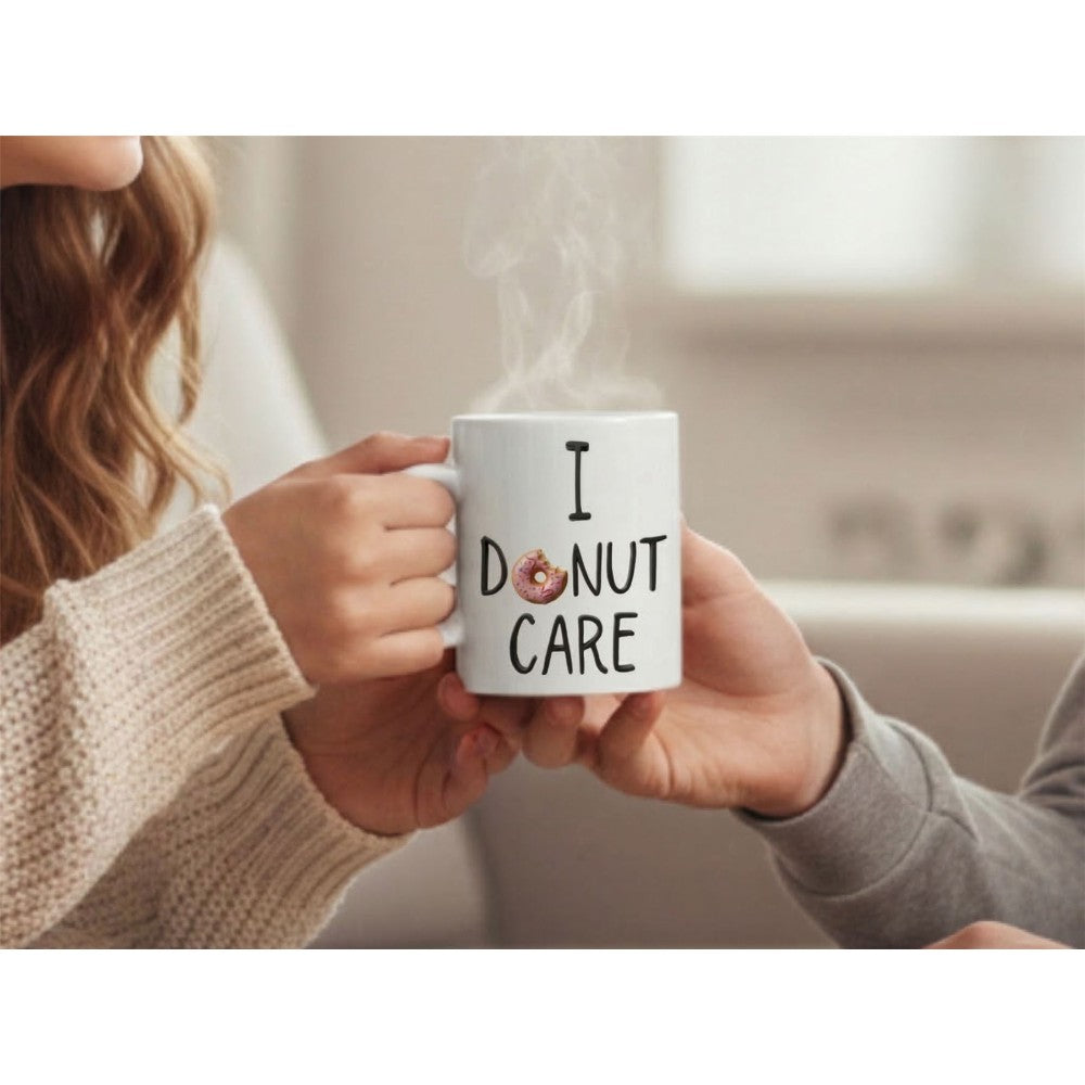 Dyzi I Donut Care White Fun Food Pun Quote Ceramic Coffee Mug