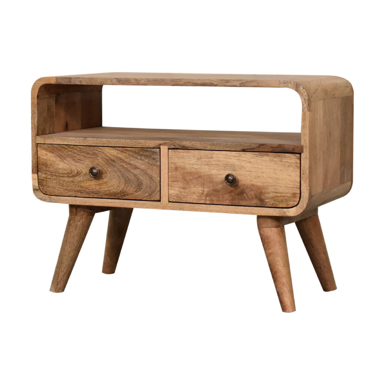 Solid Wood Mini Curved Oak-ish Media Unit