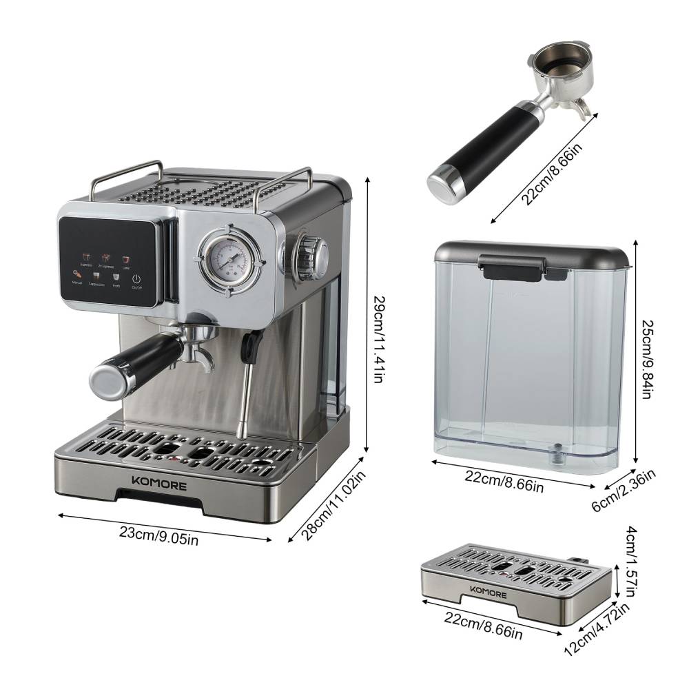 1350w Semi-automatic Espresso Machine With Pressure Gauge & 20-bar Pump