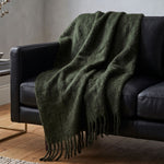 Pure Handmade Halo Wool Blend Bed & Sofa Throw Blanket | 130cm x 170cm | Forest Green