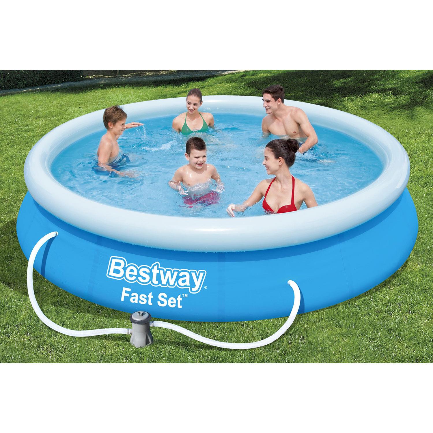 Inflatable Family Paddling Swimming Round Pool 12ft X 30" With Filter Pump, 5377l
