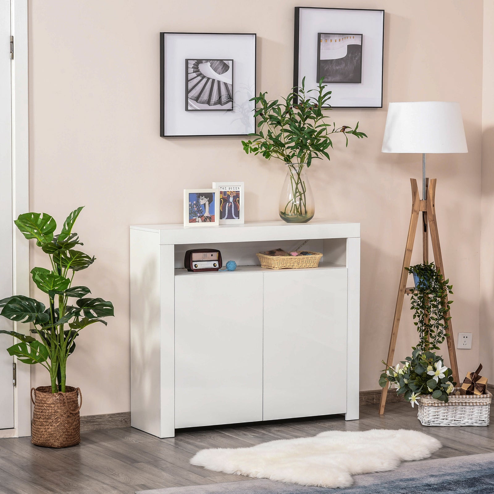 Modern High Gloss Rgb Led Cabinet Cupboard Console | One Size | White