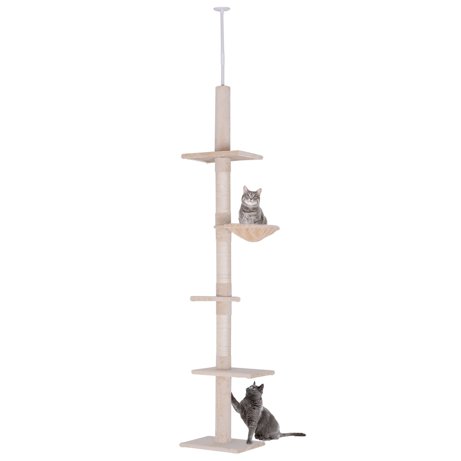 Floor To Ceiling Cat Tree For Indoor Cats 5-tier Kitty Tower | Beige