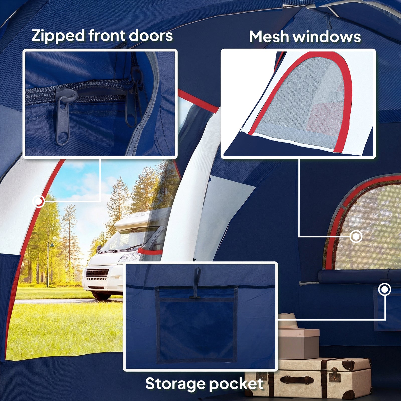5-6 Man Camping Tent, Water Resistant Hiking Shelter | Dark Blue