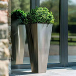 Zinc Galvanised Tall Flared Tapered Square Planter | 40cm x 40cm x 90cm | Silver
