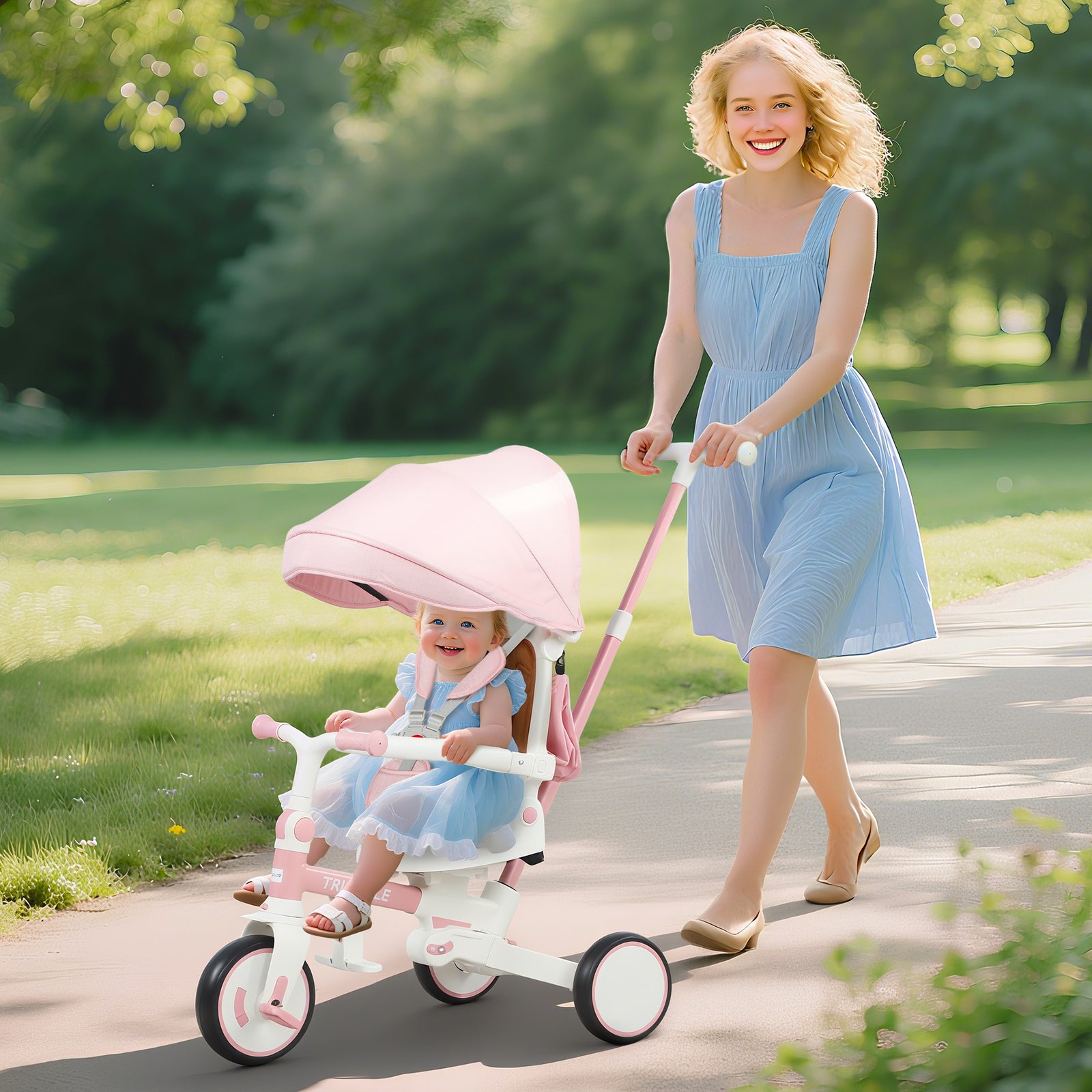 5 In 1 Foldable Kids Trike, Toddler Tricycle For 1-3 Years | Pink