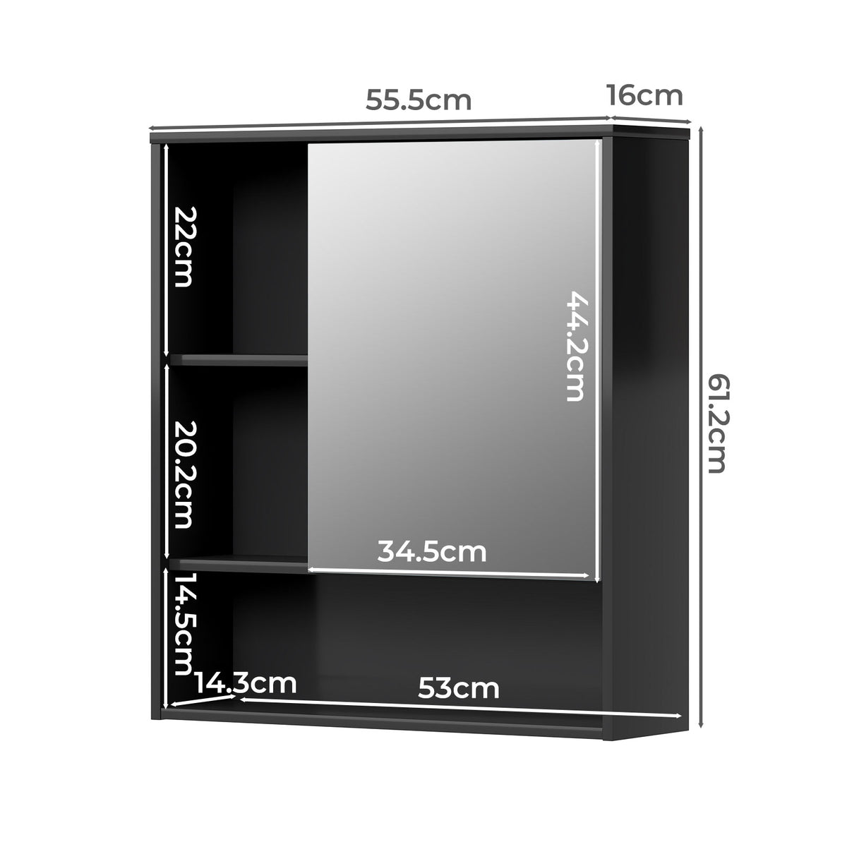 Bathroom Mirror Cabinet Wall Mounted Storage Cupboard Black Open Shelf | Black