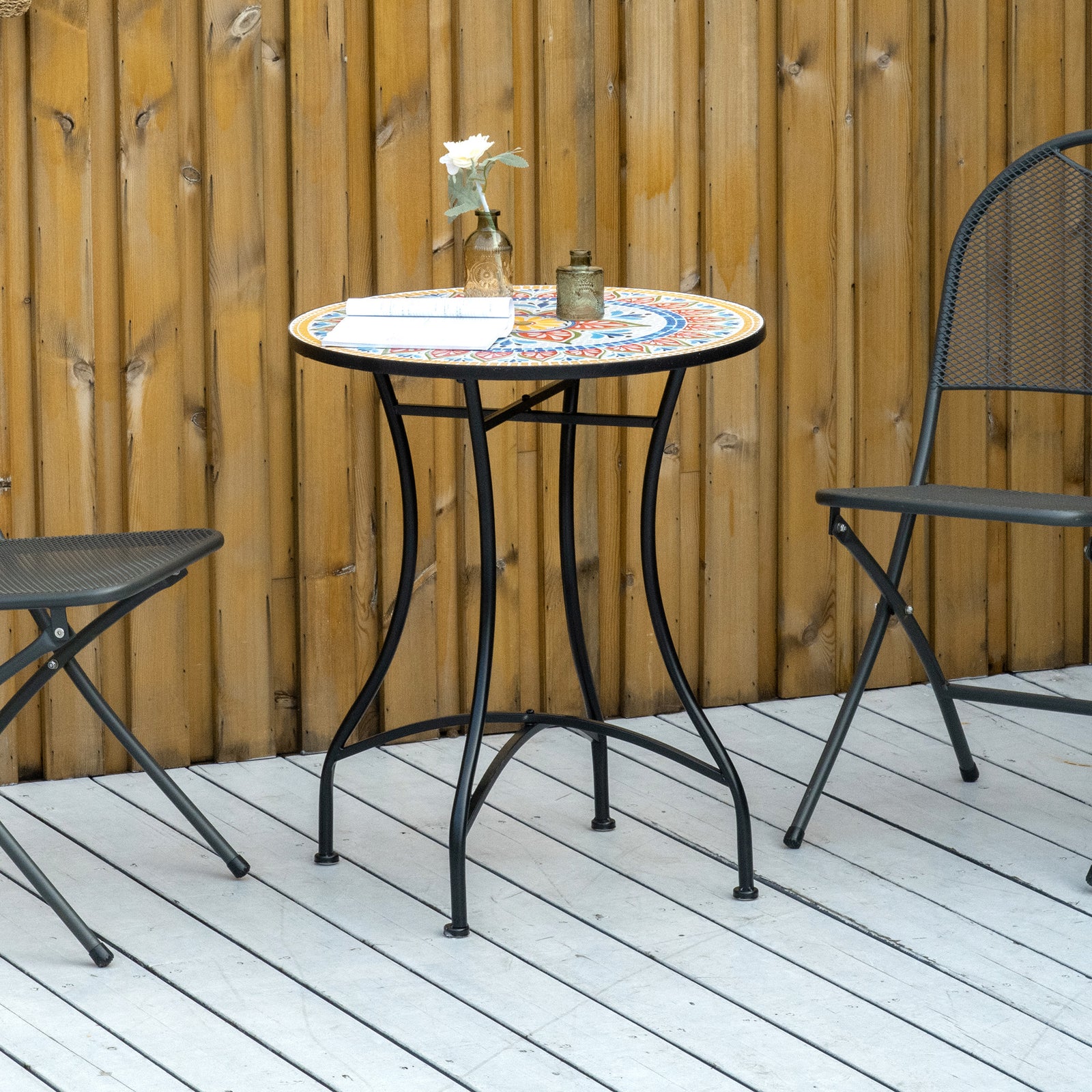 Outsunny 60cm Mosaic Round Bistro Table Outdoor Garden Side Table, Red