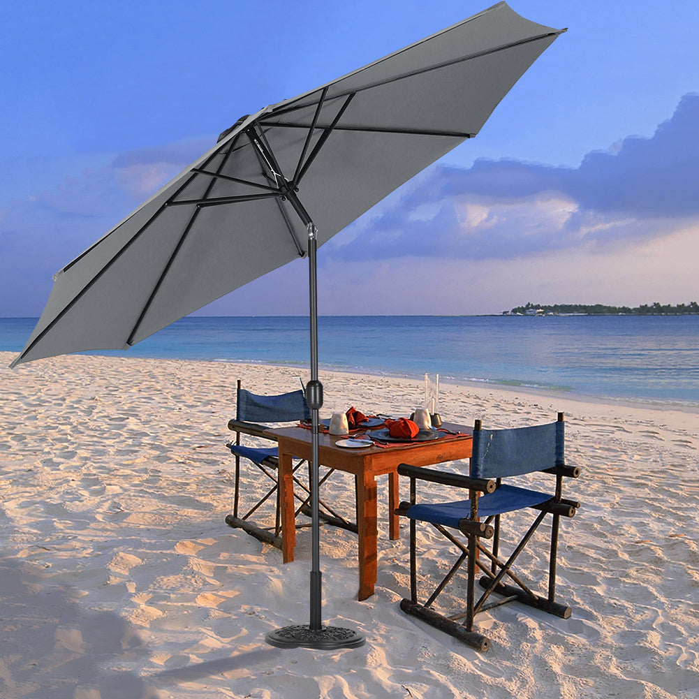 3m Garden Parasol Adjustable Tilting Parasol With Crank Handle With Cement Parasol Base | One Size | Grey