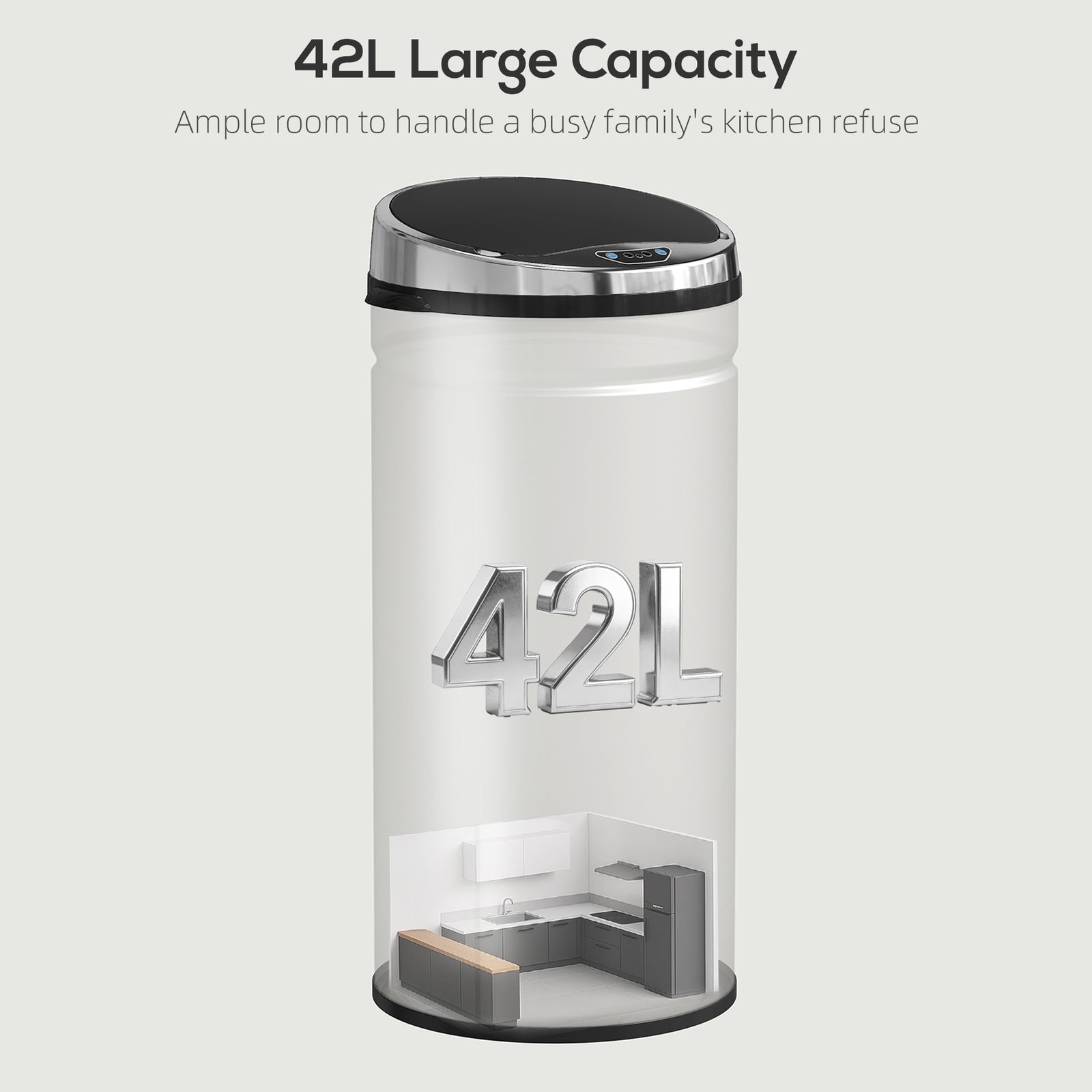 HOMCOM 42l Sensor Bin, Stainless Steel Kitchen Bin With Automatic Close
