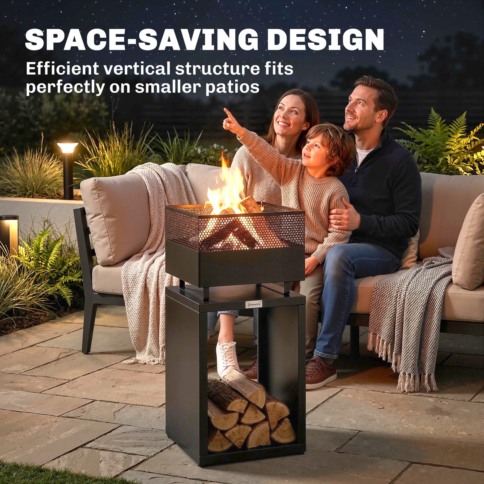 Outsunny Outdoor Fire Pit With Wood Storage 87 Cm Black