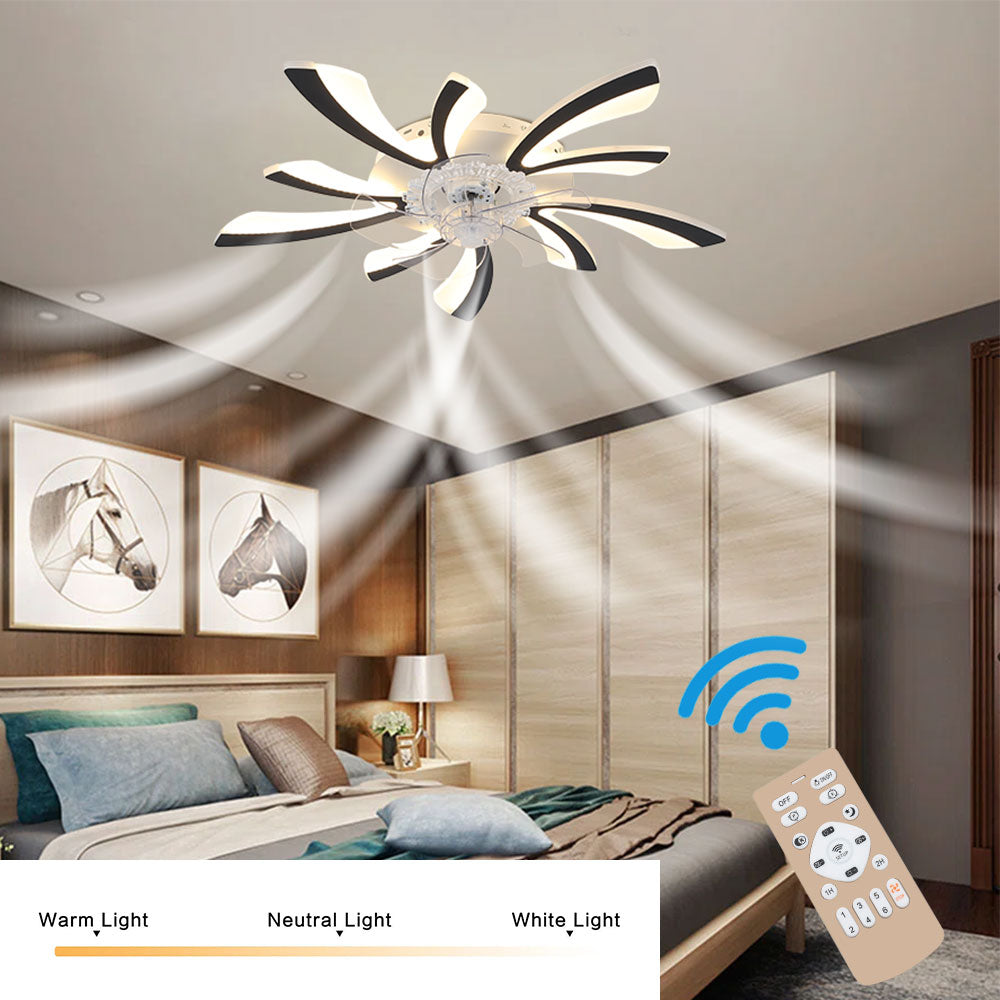 Striped Ceiling Fan Light 30.7 Inch Led With 3-color Dimming, Reversible Quiet Motor, 6-speed, 2.4g App & Remote Control, Sleep Timer | Black