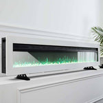 60-inch Electric Fireplace, Recessed/wall Mounted/freestanding Heater With 12-colour Flame,crystal Bed, Remote Control & Timer | White