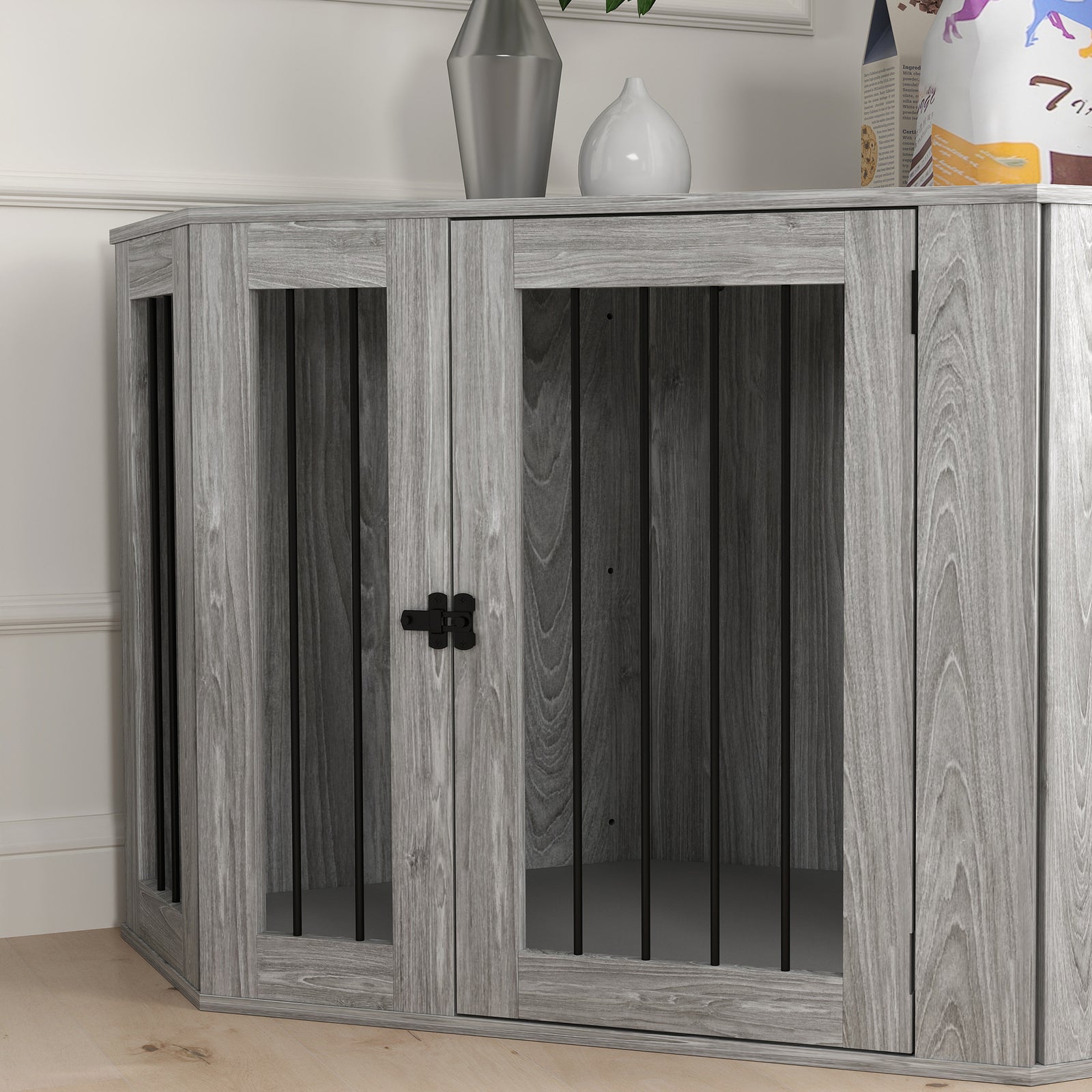Dog Crate W/ Cushion, Door - Large Dogs | Gray