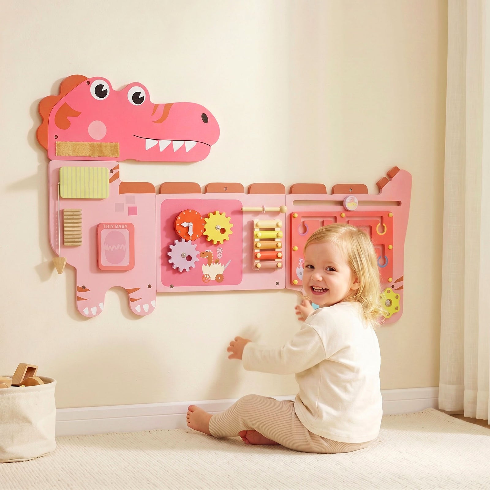 Busy Board Panels Wall Mounted Dinosaur | Pink