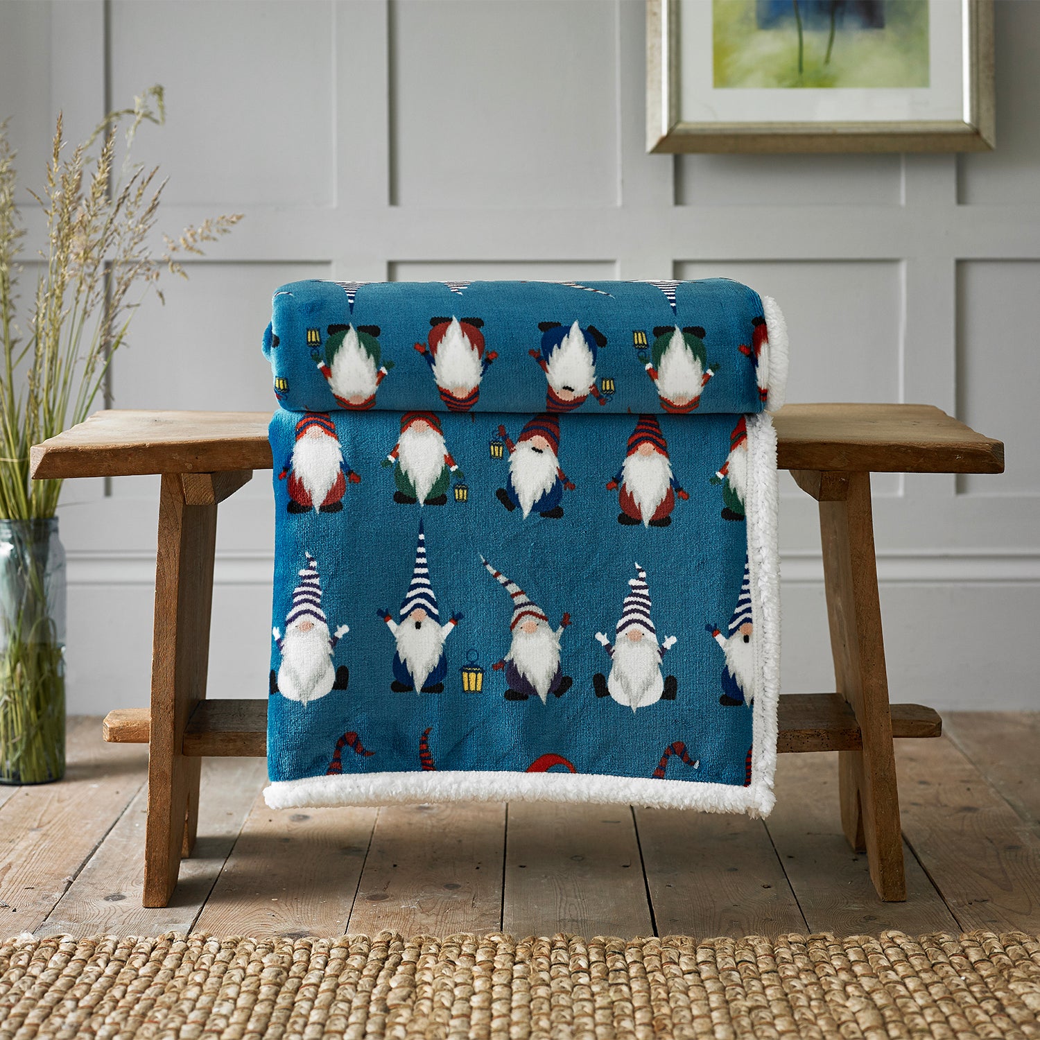 Hey Ho Blue Cuddly Sherpa Fleece Throw | 140cm x 180cm | Blue