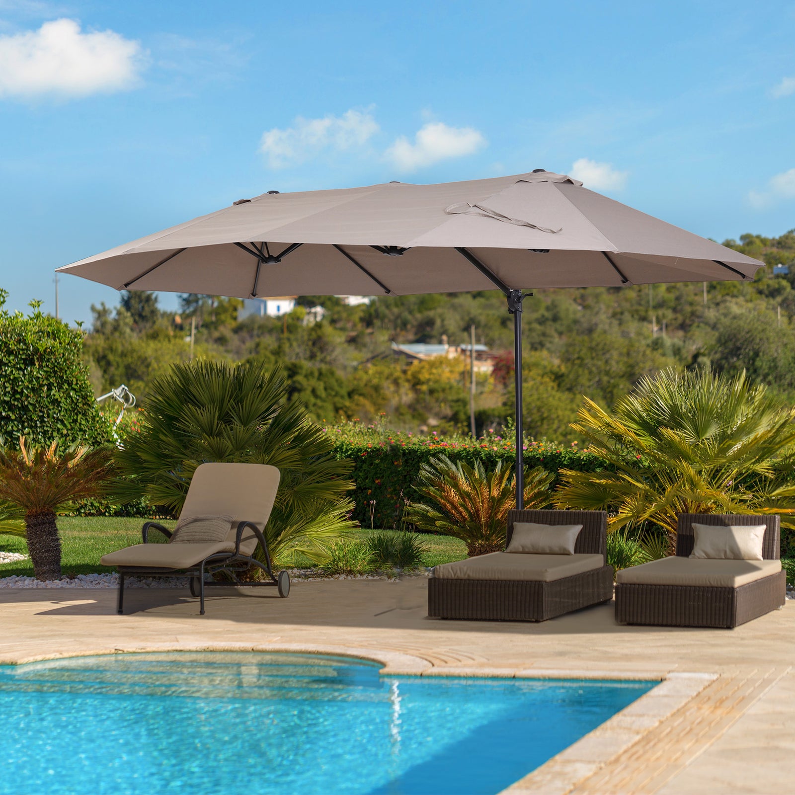 Double Canopy Offset Parasol W/ Steel Pole | Brown