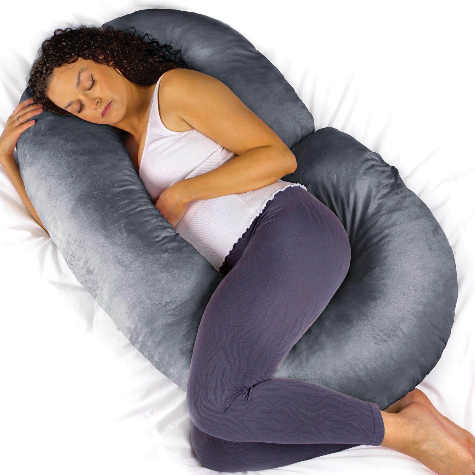 C Shaped Pregnancy Pillow, 140x65x20cm Shredded Memory Foam Full Body Maternity Cushion For Sleeping | C Shape | Dark Grey