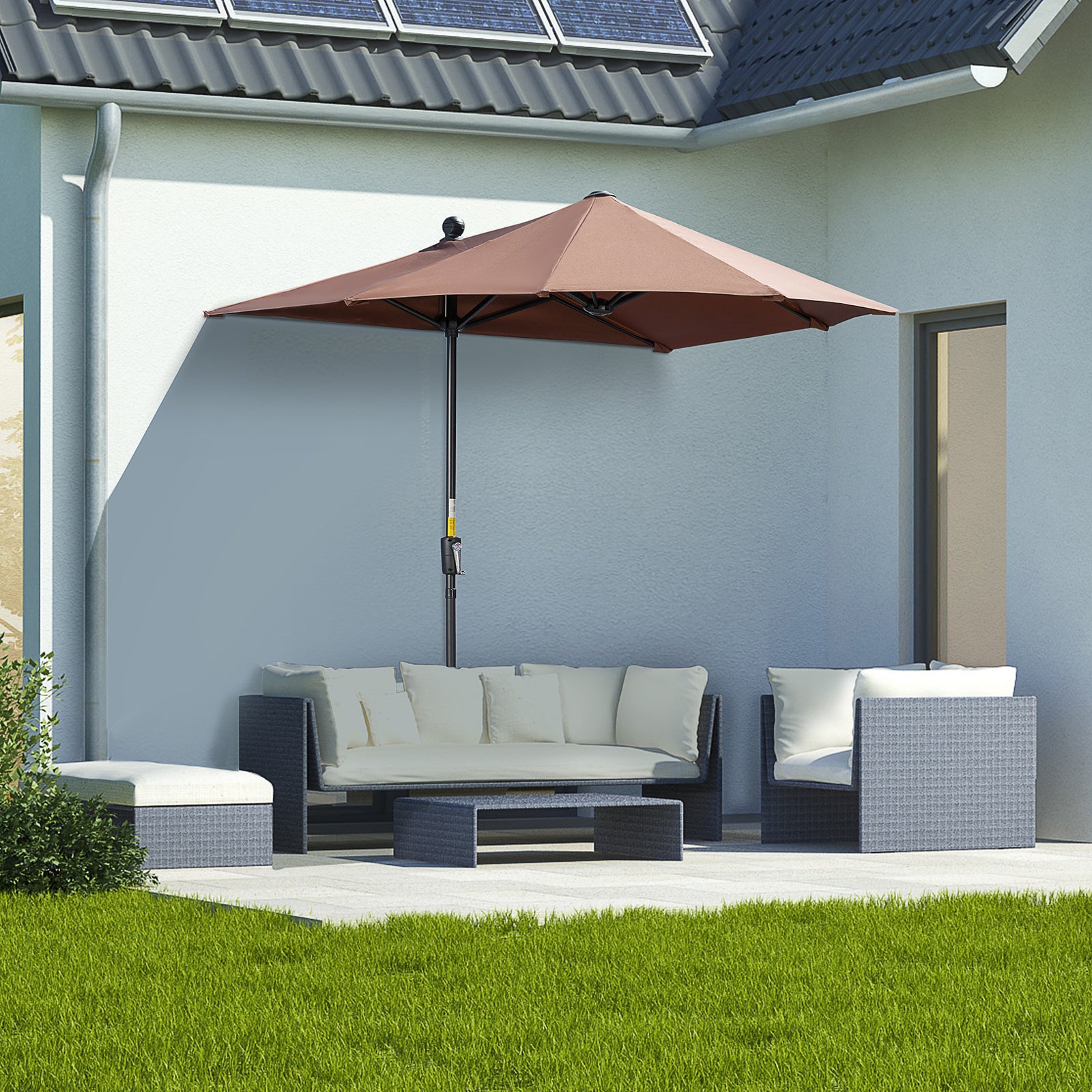 2m Half Balcony Parasol W/ Double Canopy & Base
