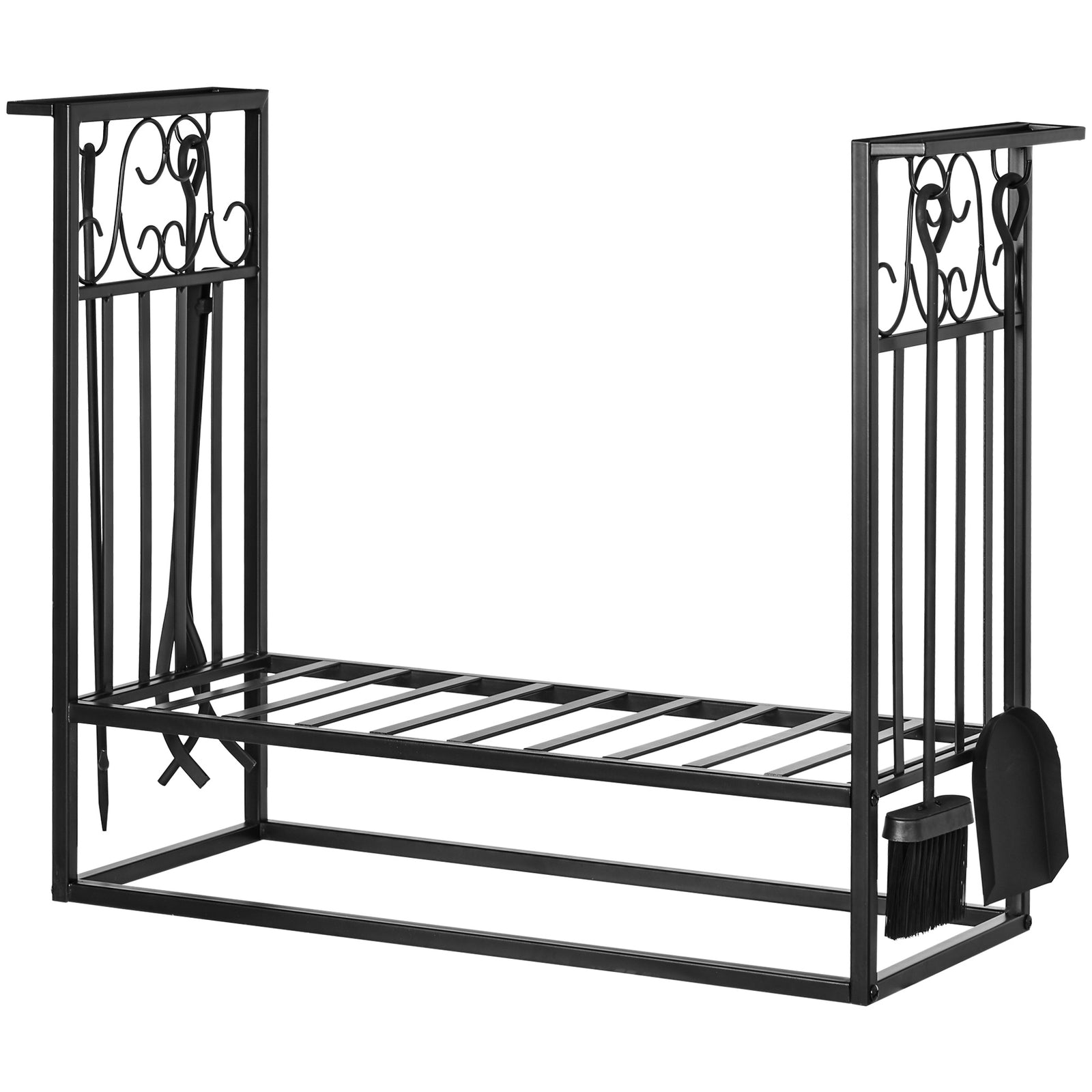 Vintage Steel Log Rack W/ Tools & Hooks