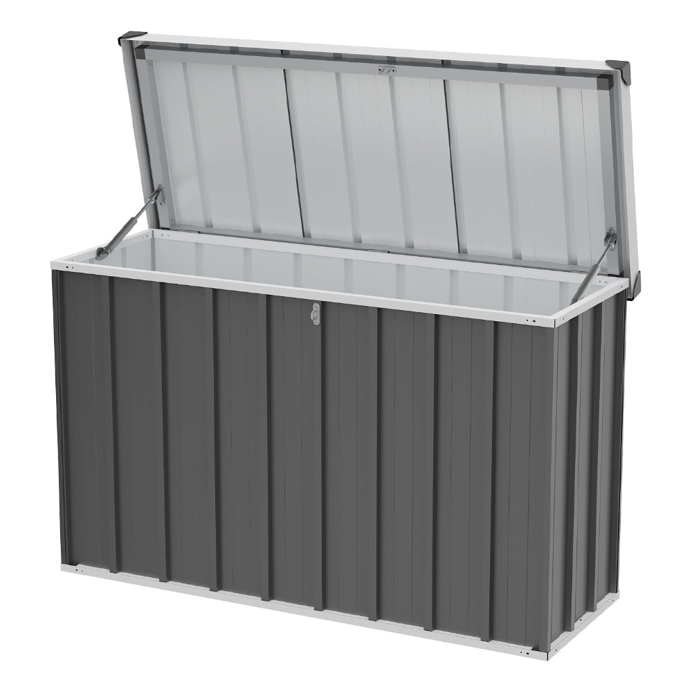 320l Outdoor Storage Box With Metal Frame – Weatherproof Garden & Patio Storage For Tools, Cushions, With Combination Lock | Grey